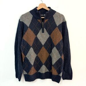 Fisherman Out of Ireland 100% Lambswool Argyle Pattern 1/4 Zip Sweater